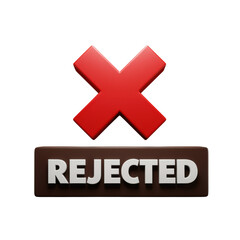 Fototapeta premium A bold red cross symbol with the word rejected underneath indicating refusal or denial. isolated on white background