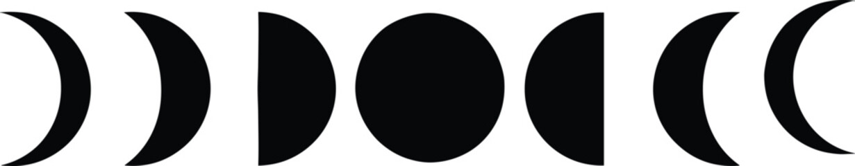 Black moon phases on white background lunar cycle black and white astronomy space