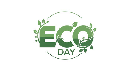 Vector illustration of ECO DAY typography design with green leaves and globe in a circular frame, symbolizing Earth Day eco-friendly theme. © Lumina