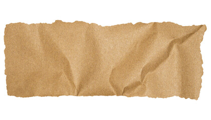 Crumpled Torn of Brown Paper Strip with Rough Edge Texture Isolated on Transparent Background for...