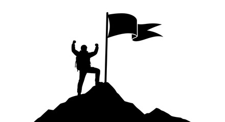 Man on Mountain with Flag.