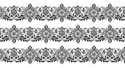 Intricate floral lace trim patterns.