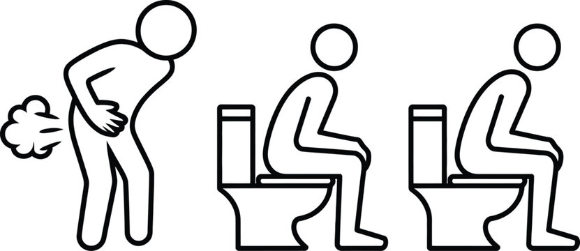 Illustration depicting the progression of using a public restroom