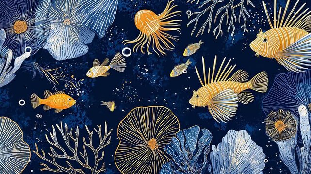 Underwater sea life with fish and coral