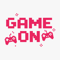 Design Retro pixel art Game On text with decorative elements.