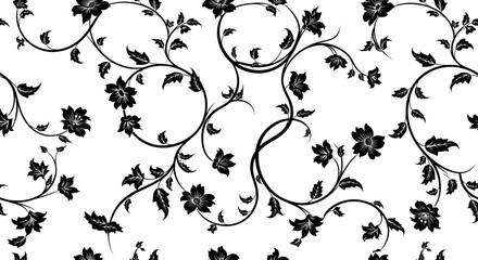 Black floral leaf vine pattern design. © Siwit