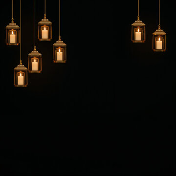 Lighting Lantern Black Background Wallpaper, Glowing Lamp Dark Aesthetic Phone Wallpaper, Night Screen Background