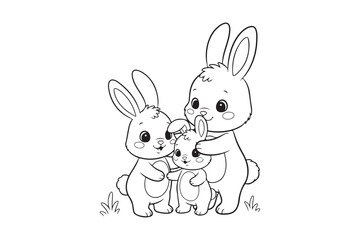 Obraz premium Rabbit Coloring Page Vector Illustration, Easy Bunny Line Art Design, Rabbit outline line art vector