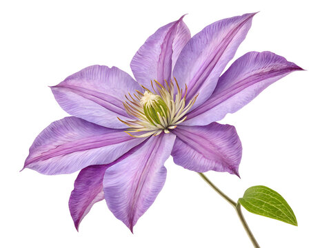 Purple Clematis Flower in Soft Pastel Style with Gentle Lighting on Isolated White Background for Floral Design