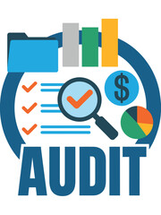 Obraz premium Audit concept with magnifying glass and financial icons on white background