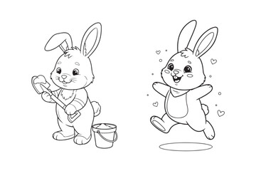 Obraz premium Rabbit Coloring Page Vector Illustration, Easy Bunny Line Art Design, Rabbit outline line art vector