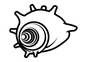 サザエのシンプルな線画。巻貝のイラスト。