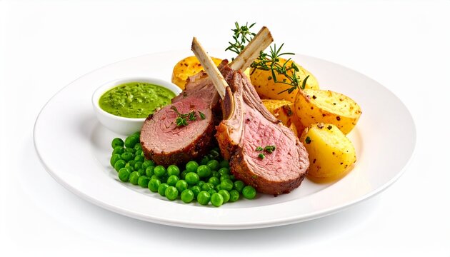 roasted lamb cutlets served with green peas and mint