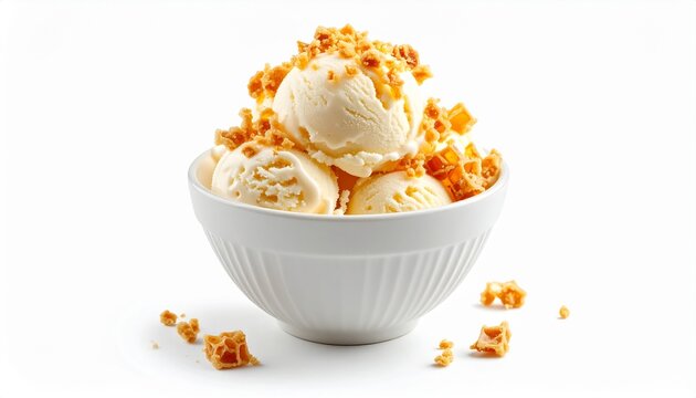 scoops of creamy hokey pokey ice cream isolated perfectly