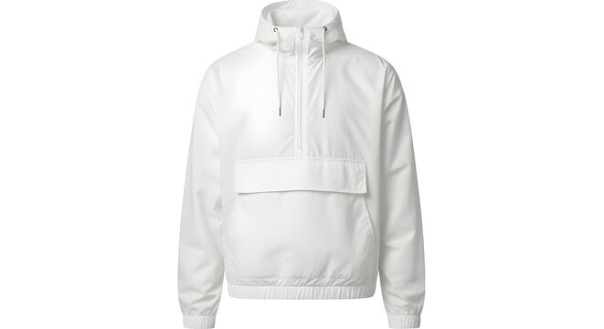 white nylon half-zip windbreaker, isolated on a pure white background