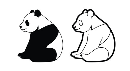 Two pandas in contrasting styles one solid one outlined © Mama