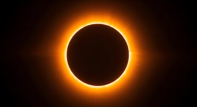 Solar eclipse phenomenon with bright orange ring