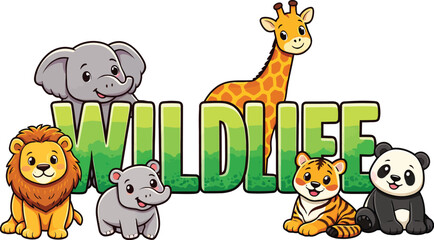 Naklejka premium Cute Cartoon Wildlife Animals with 