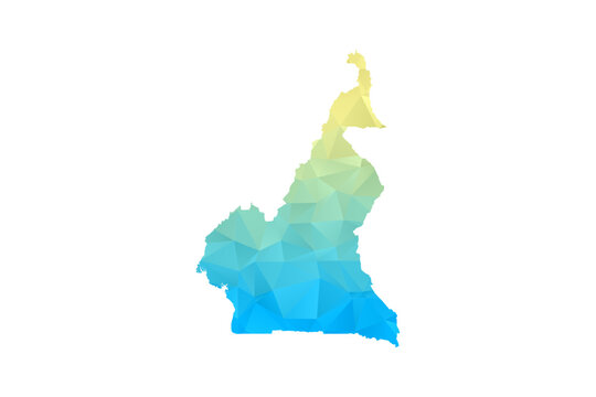 Cameroon Map - Polygon Style Vector Illustration in Blue and Yellow Gradient, Low Poly Geometric Design, Isolated on White Background for Infographics and Projects.