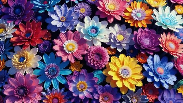 A vibrant and colorful array of flowers creates a visually stunning mosaic
