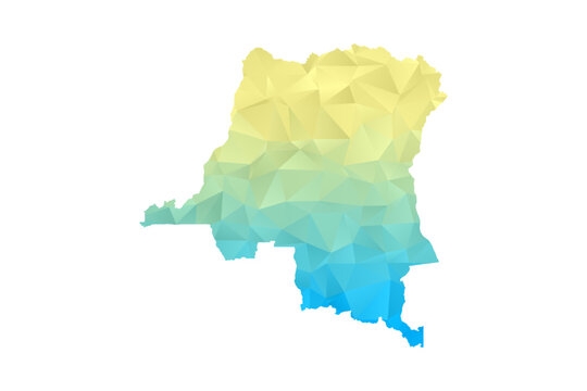 Democratic Republic of the Congo Map - Polygon Style Vector Illustration in Blue and Yellow Gradient, Low Poly Geometric Design, Isolated on White Background for Infographics and Projects.