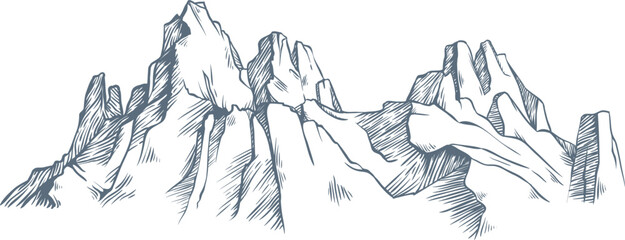Mountain peaks line art drawing providing adventure concept © Tartila