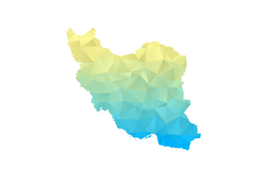 Iran, Islamic Republic of Map - Polygon Style Vector Illustration in Blue and Yellow Gradient, Low Poly Geometric Design, Isolated on White Background for Infographics and Projects.