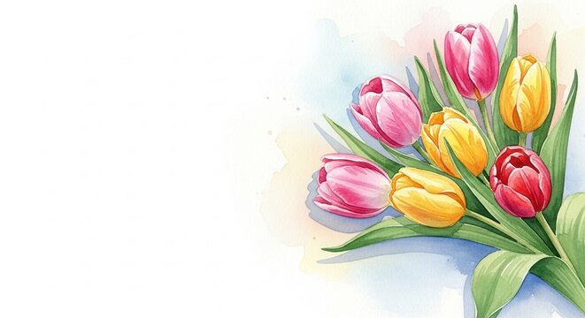 Watercolor tulip bouquet with pink yellow and red flowers mothers day background download 2026 2027 tulips