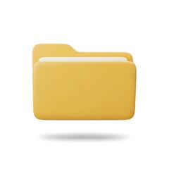 A yellow 3D rendered file folder icon floats slightly above a pure white background, suggesting data storage.