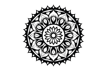 Ornate black and white floral mandala pattern showcases elegant symmetry and delicate floral detailing