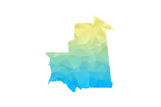 Mauritania Map - Polygon Style Vector Illustration in Blue and Yellow Gradient, Low Poly Geometric Design, Isolated on White Background for Infographics and Projects.