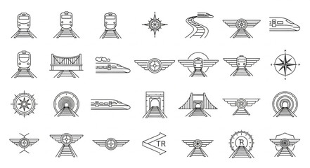 Collection of vintage transport and navigation symbols. © Han