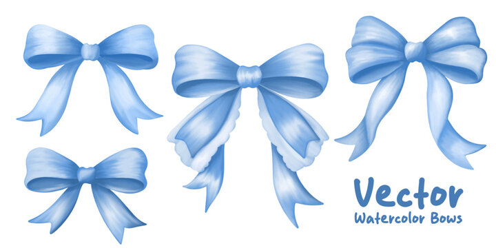 Blue Coquette ribbon bow Watercolor hand painting soft pastel Color. bow ribbon pattern repeating hand drawn seamless Pattern for fashion, tee, t shirt, print, poster, graphic, background.Coquette