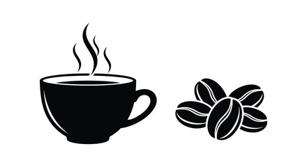 A steaming cup of coffee with beans a striking silhouette © MDHANZALA