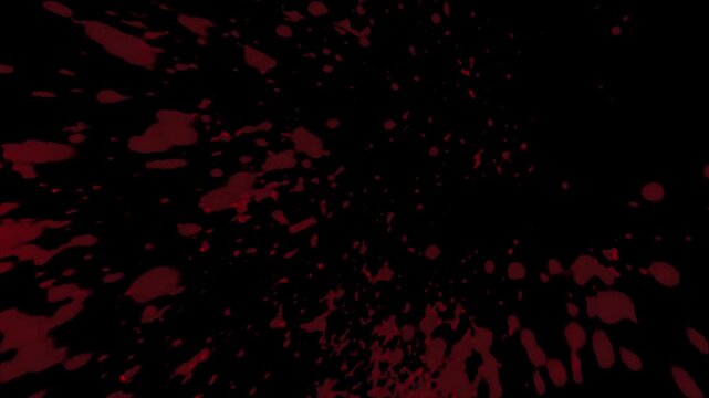 Realistic blood splatter animation on black background, crimson liquid burst and droplets for cinematic horror and action
