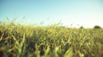 A sunlit green meadow with open space and fresh spring atmosphere represents freedom, growth, and opportunity. Clean layout with strong advertising copy space makes it ideal for finance, education, tr