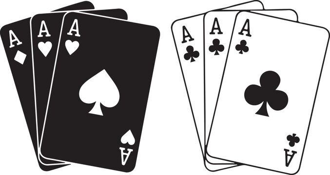 Set of playing card vector icons. Gambling game. Four card. Black outline icons.  2