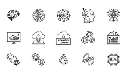 Flat Vector Artificial Intelligence and Machine Learning Technology Icons Set
