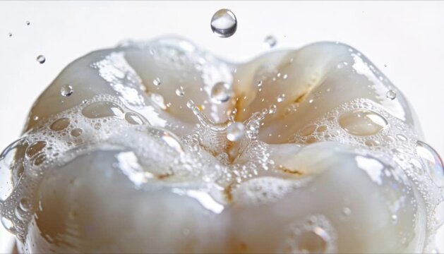 macro foam bubbles popping on tooth surface perfect for world oral health day