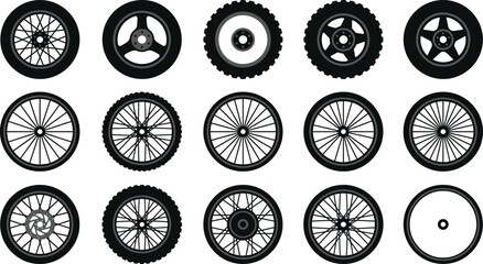Set of 15 Flat Vector Car Wheel and Tire Icons