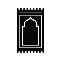 Islamic prayer rug vector silhouette icon, black and white muslim mat illustration
