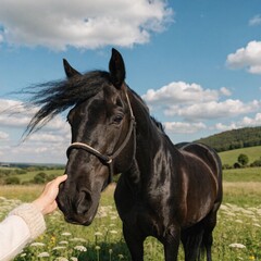 Obraz premium A gentle touch, a bond so true, A horse's trust, forever new. In this moment, love shines through 