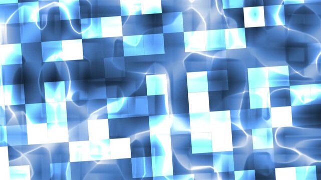 Abstract blue pixelated technology background with glowing light effects and digital elements.
