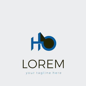 The monogram logo of the alphabet letter HO with a combination of blue and solid fill on the letter O in black