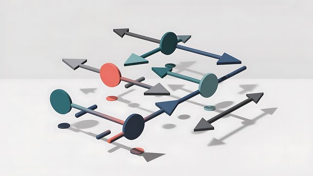 Conflicting directional arrows in multiple colors indicate complex choices and decisions in business strategy and planning