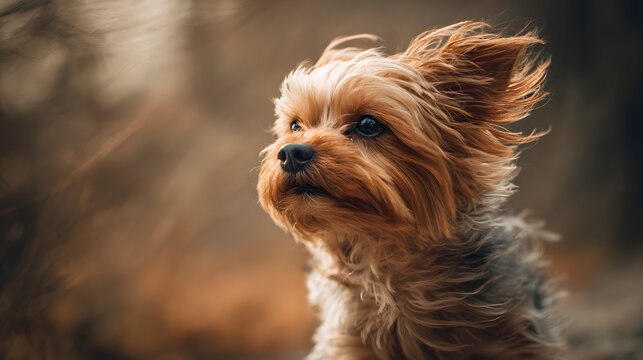 Closeup of a small dog with windblown fur