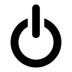 A black power button icon on a white background