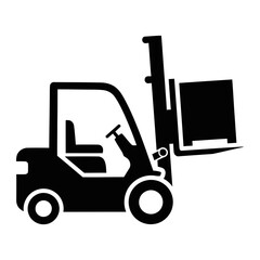 A black silhouette of a forklift with a pallet © abba
