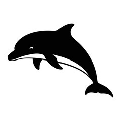 A black and white drawing of a dolphin jumping out of the water © abba