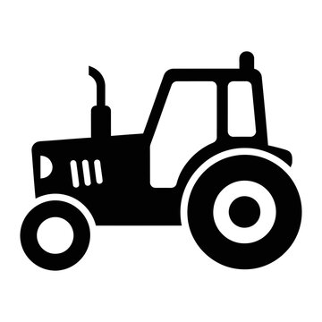 A black silhouette of a tractor on a white background